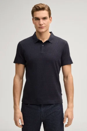 Tumši zils kokvilnas polo krekls ar grafisku struktūru