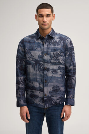 Linu un kokvilnas krekls ar palmu ainavu rakstu