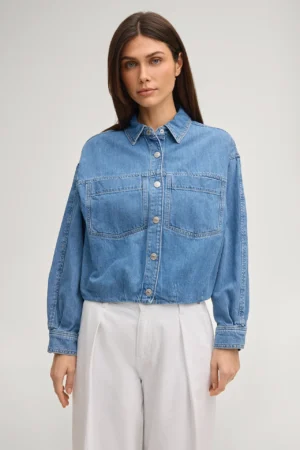 Džinsu bluzons ar uzšūtām kabatām