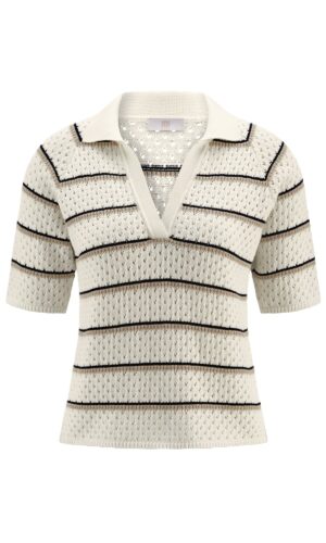 Dekoratīva adījuma polo krekls ar svītru rakstu