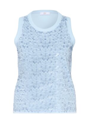 Elastīgs kokvilnas tops ar fliteru apdari priekšpusē