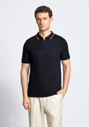 Tumši zils polo krekls ar kontrastējošu apdari
