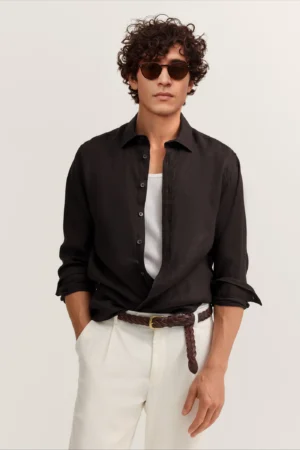 Tumši brūns linu krekls vīriešiem