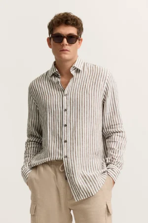 Linu krekls ar vertikālu svītru rakstu