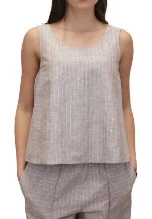 Linu un kokvilnas tops ar smalku svītru rakstu