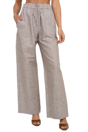 Linu un kokvilnas bikses ar smalku svītru rakstu