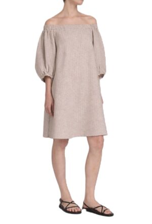 Linu un kokvilnas kleita ar smalku svītru rakstu