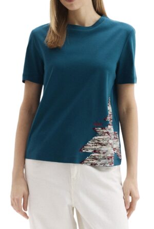 Tumši tirkīzzils T-krekls ar zīmola dizainu