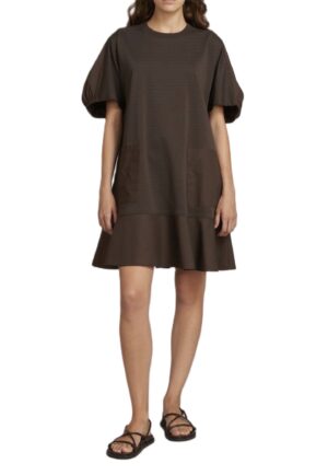 Tumši brūna kombinētu tekstūru kleita