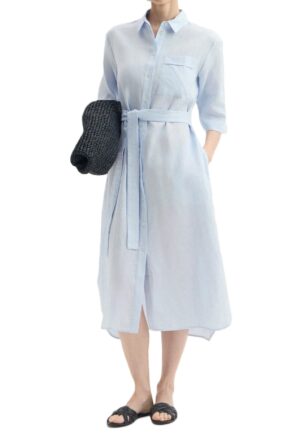 Linu kleita ar sasienamu jostu