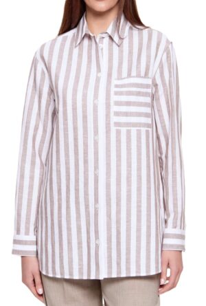 Linu un kokvilnas krekls ar svītru rakstu