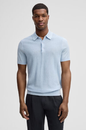 Gaiši pelēkzils organiskās kokvilnas polo krekls