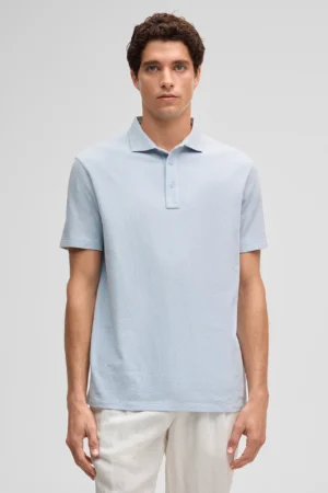 Gaiši pelēkzils bio kokvilnas polo krekls ar tekstūru
