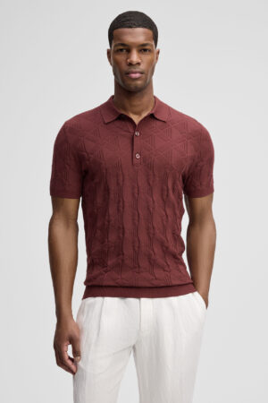 Kokvilnas polo krekls ar dekoratīvu adījuma rakstu