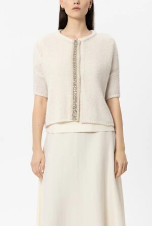 Adīta jaka ar spiedpogu aizdari un greznu apdari