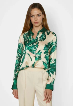 Viskozes satīna kreklblūze ar augu rakstu