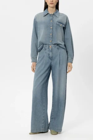 Džinsu bikses ar ielocēm un regulējamu jostu