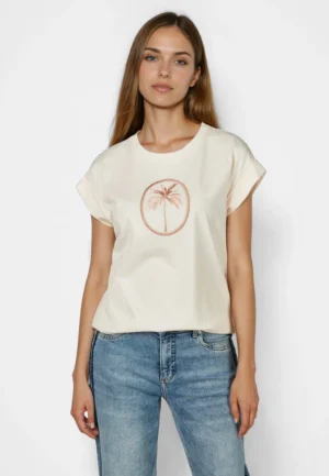 Kokvilnas T-krekls ar palmas motīva izšuvumu