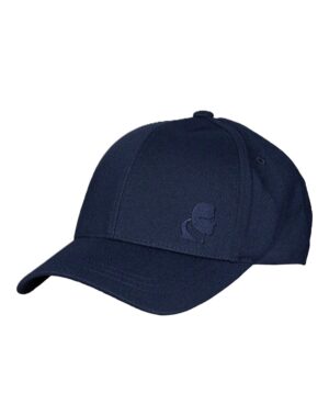 Tumši zila cepure ar zīmola logotipa izšuvumu