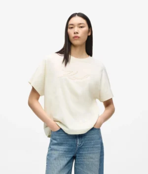 Gaiši bēšs T-krekls ar auklas veida logotipu