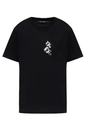 Melns organikās kokvilnas T-krekls ar kabatu