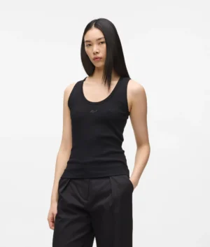 Melns bio kokvilnas tops ar logo izšuvumu