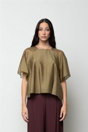 Paplatināta dubulta liocela auduma blūze