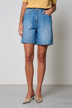 Kokvilnas džinsu šorti ar dekoratīvām nošuvēm