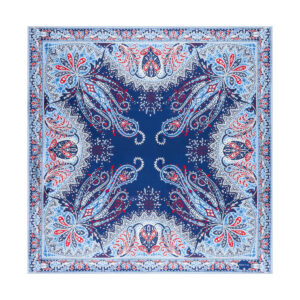 Zils zīda lakats ar paisley rakstu (90x90 cm)